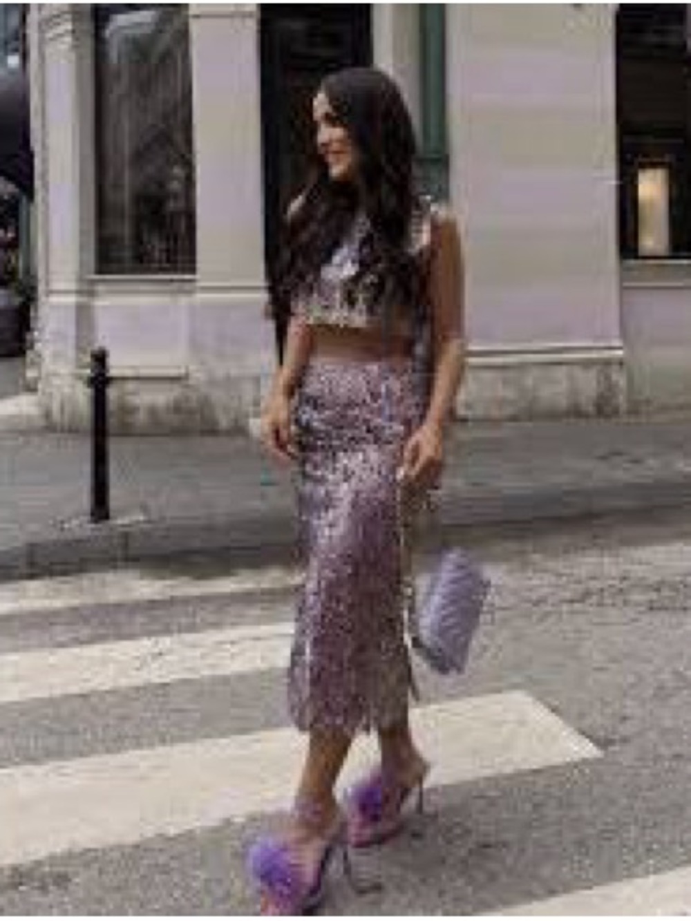 Zara Lavender Sequined Embellished Pencil Skirt - Picture 7 of 9